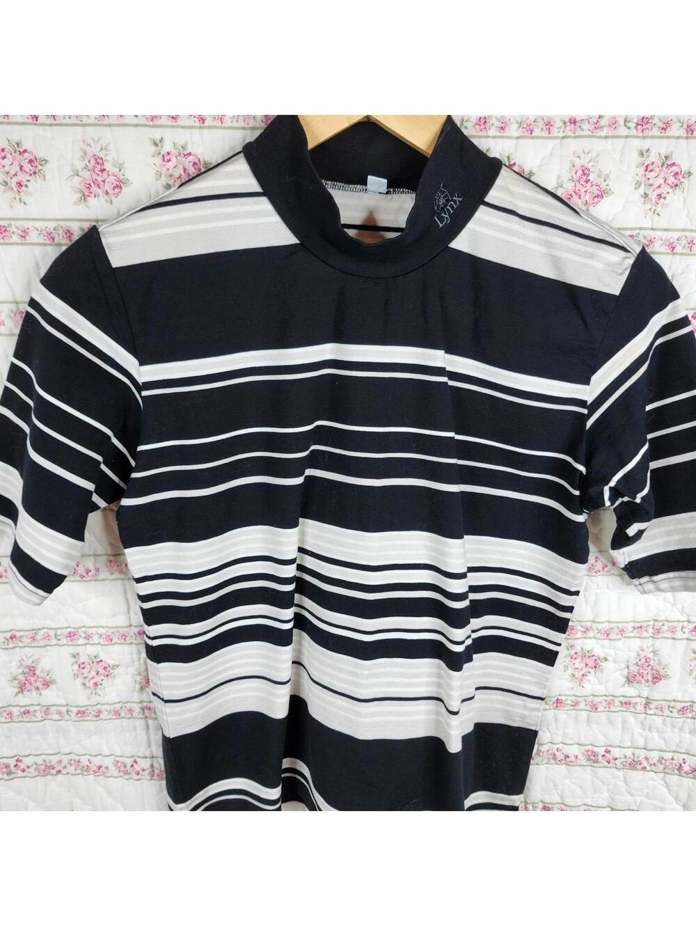 Lynx Striped Mock Neck Short Sleeve Top Golf Athletic Wear Size 100